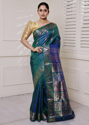 Green Handloom Baluchari Pure Silk Saree With Blouse Piece