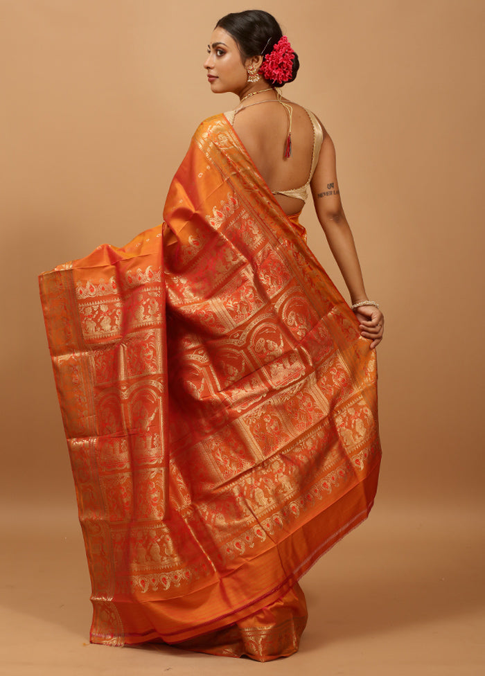 Yellow Handloom Baluchari Pure Silk Saree With Blouse Piece