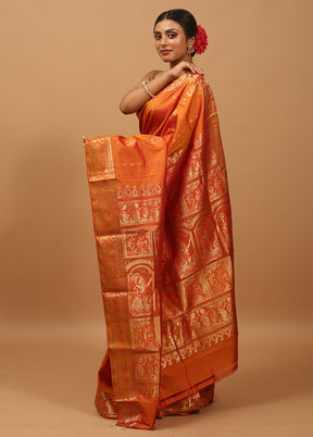 Yellow Handloom Baluchari Pure Silk Saree With Blouse Piece