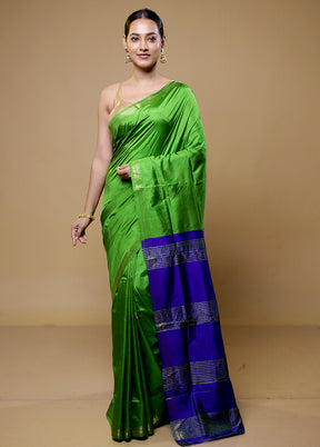 Green Kalakshetra Kanjivaram Silk Saree With Blouse Piece