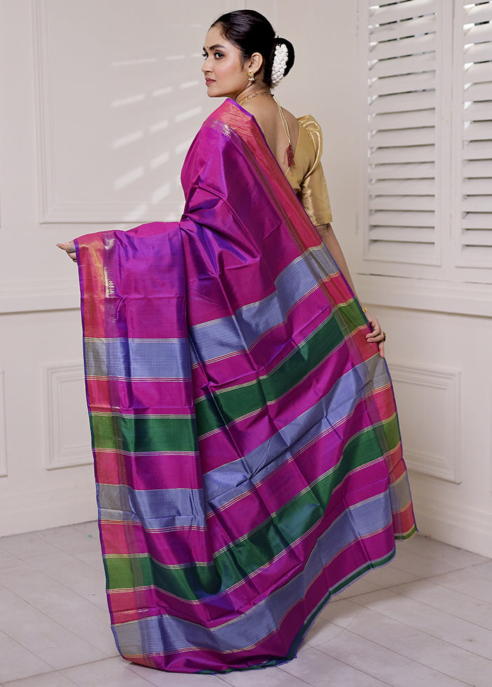 Pink Kalakshetra Kanjivaram Silk Saree With Blouse Piece