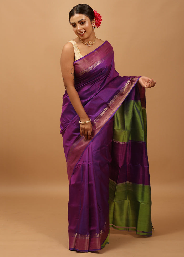 Black Kalakshetra Kanjivaram Silk Saree With Blouse Piece