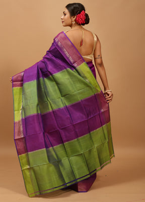 Black Kalakshetra Kanjivaram Silk Saree With Blouse Piece