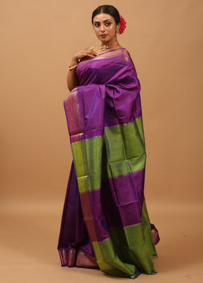 Black Kalakshetra Kanjivaram Silk Saree With Blouse Piece