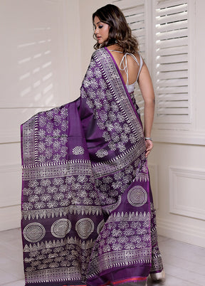 Purple Pure Bishnupuri Silk Saree Without Blouse Piece