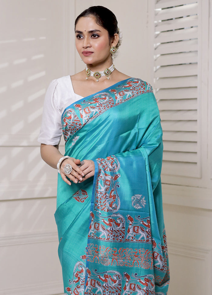 Blue Pure Bishnupuri Silk Saree Without Blouse Piece