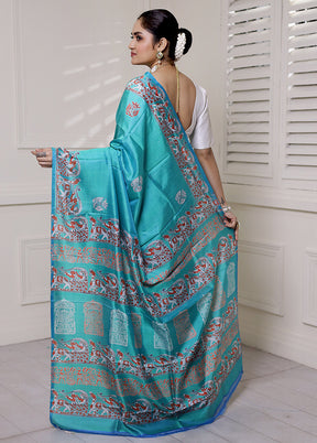 Blue Pure Bishnupuri Silk Saree Without Blouse Piece