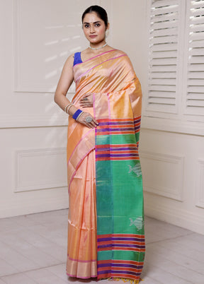 Orange Kalakshetra Kanjivaram Silk Saree With Blouse Piece