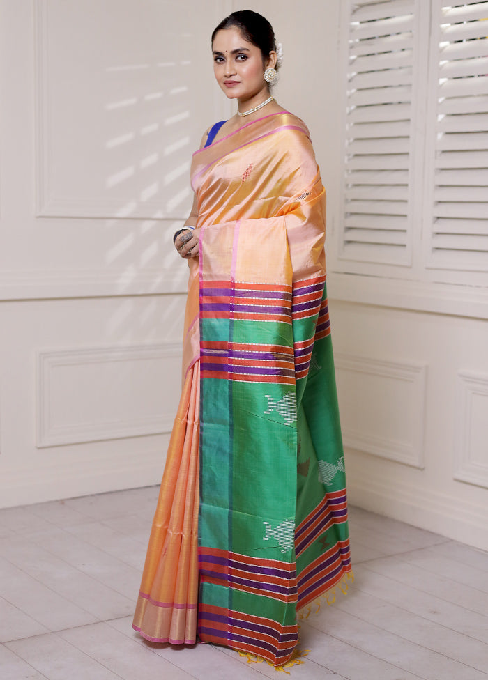 Orange Kalakshetra Kanjivaram Silk Saree With Blouse Piece