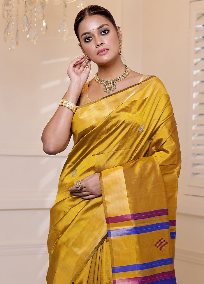 Yellow Kalakshetra Kanjivaram Silk Saree With Blouse Piece