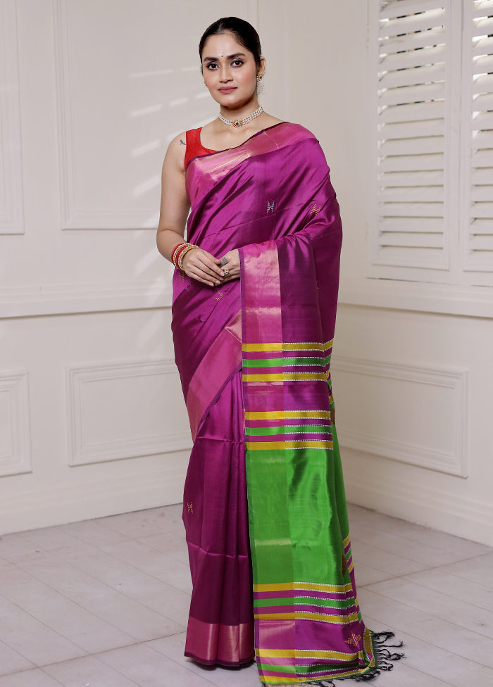 Purple Kalakshetra Kanjivaram Silk Saree With Blouse Piece