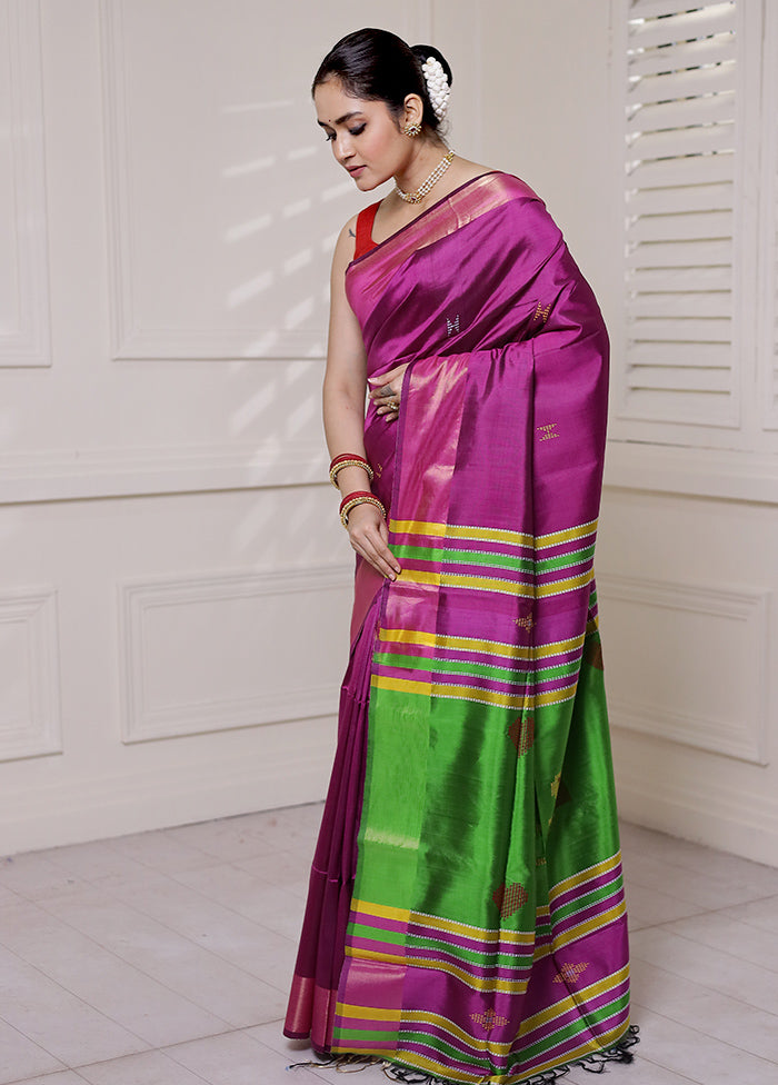 Purple Kalakshetra Kanjivaram Silk Saree With Blouse Piece