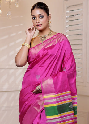 Pink Kalakshetra Kanjivaram Silk Saree With Blouse Piece