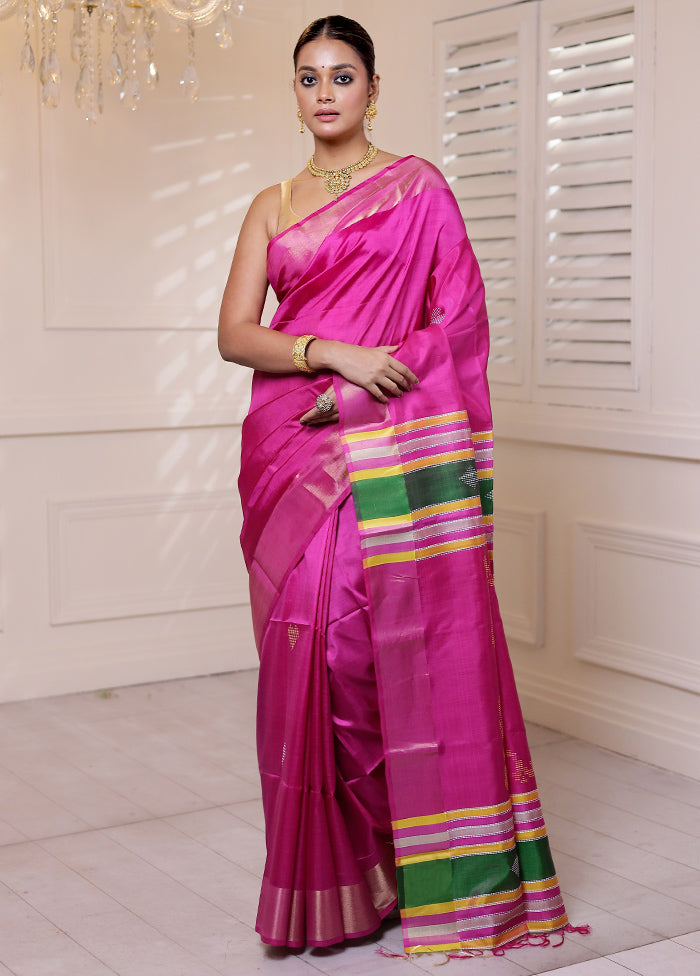 Pink Kalakshetra Kanjivaram Silk Saree With Blouse Piece