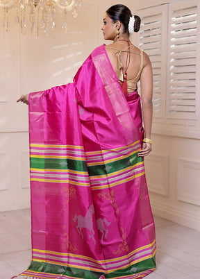 Pink Kalakshetra Kanjivaram Silk Saree With Blouse Piece