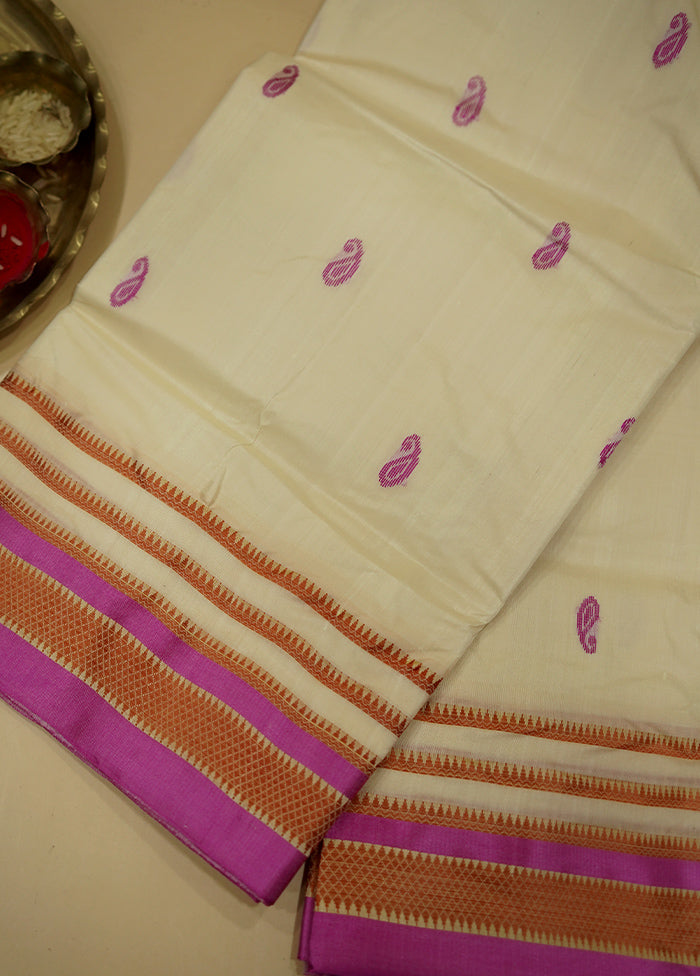 Cream Garad Silk Saree Without Blouse Piece