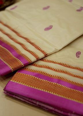 Cream Garad Silk Saree Without Blouse Piece