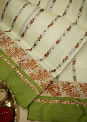 Cream Garad Pure Silk Saree Without Blouse Piece