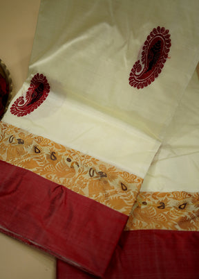 Cream Garad Pure Silk Saree Without Blouse Piece