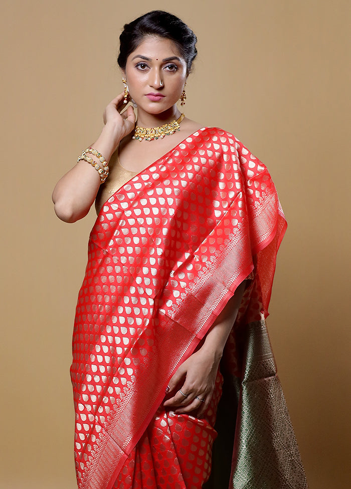 Red Dupion Silk Saree With Blouse Piece