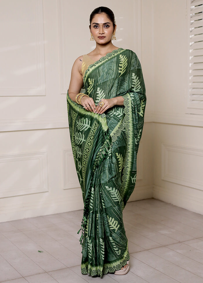 Green Chiffon Silk Saree With Blouse Piece