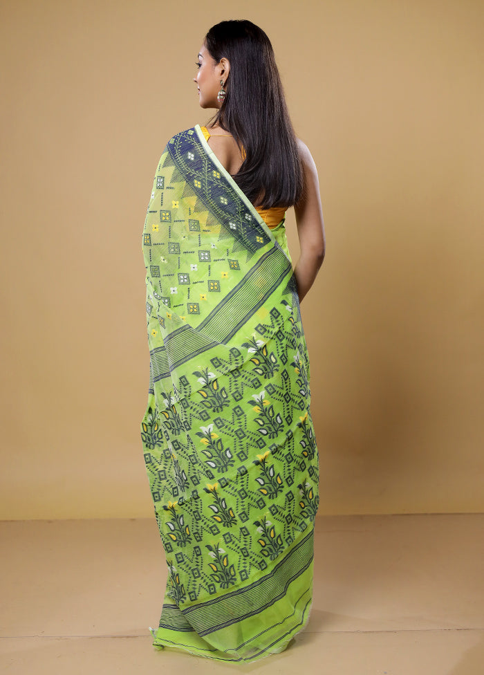 Green Tant Jamdani Saree Without Blouse Piece