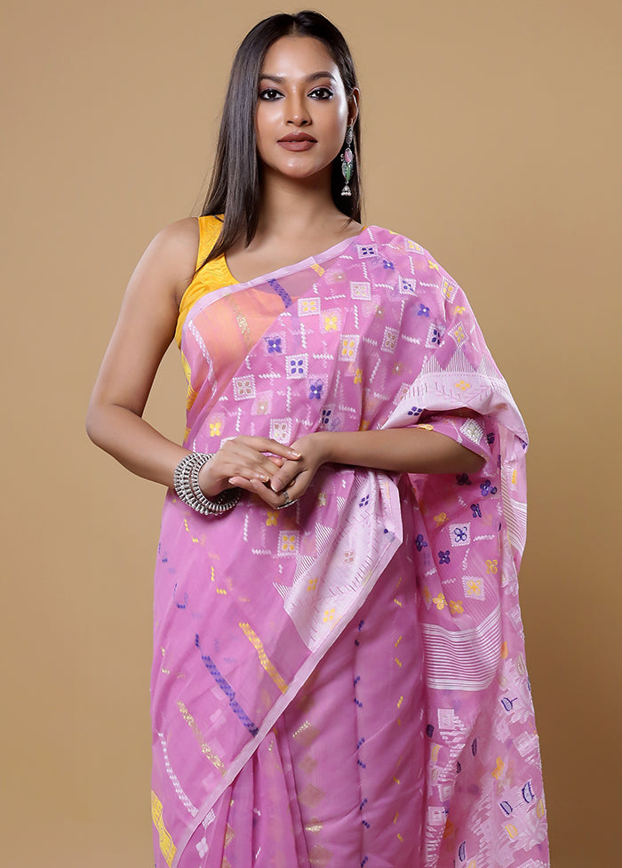 Pink Tant Jamdani Saree Without Blouse Piece