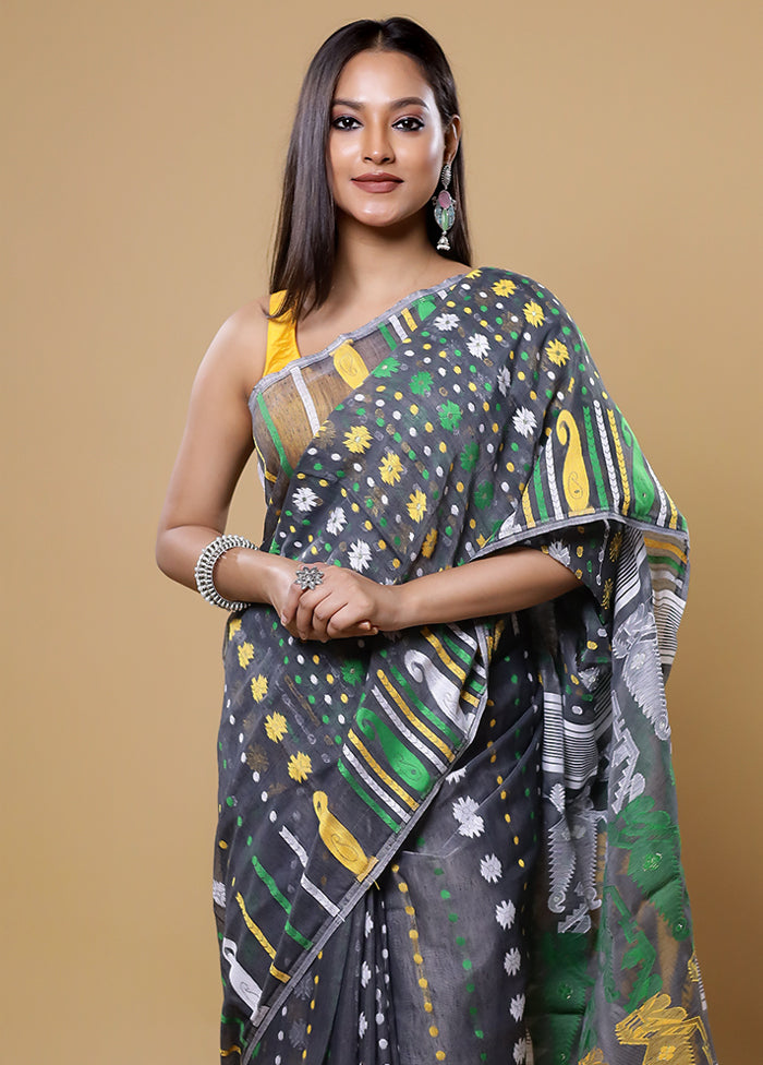 Grey Tant Jamdani Saree Without Blouse Piece