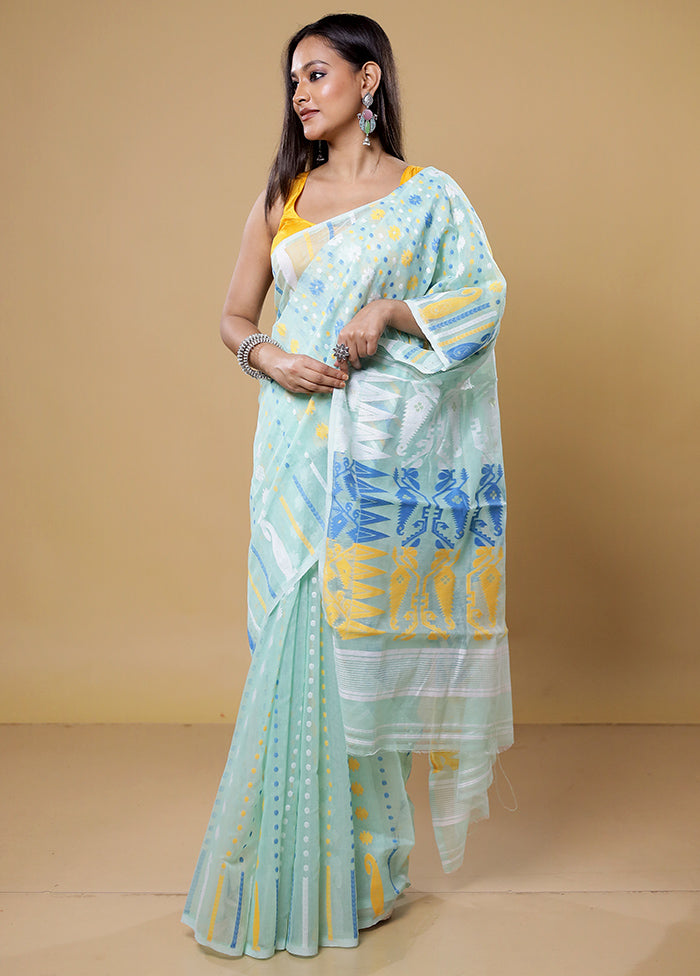 Green Tant Jamdani Saree Without Blouse Piece