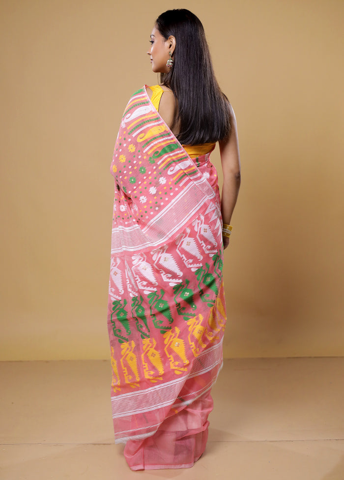 Pink Tant Jamdani Saree Without Blouse Piece