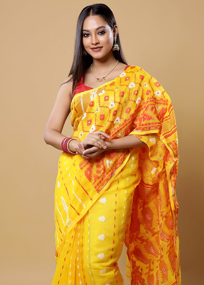 Yellow Tant Jamdani Saree Without Blouse Piece