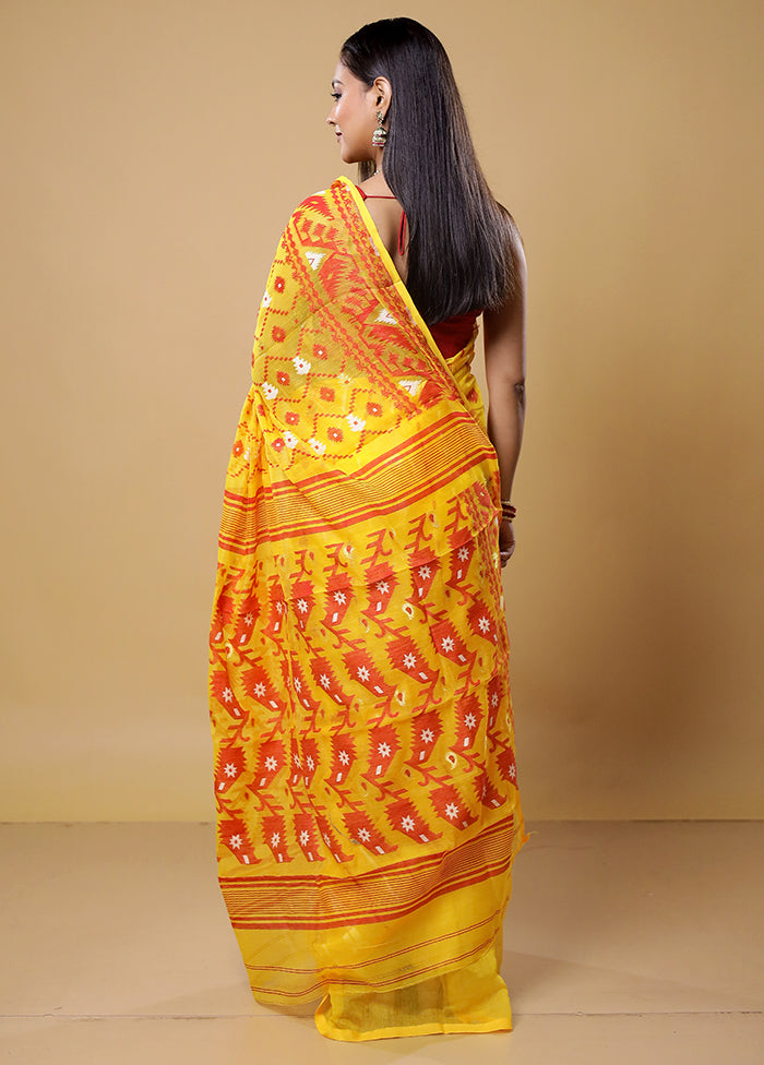 Yellow Tant Jamdani Saree Without Blouse Piece