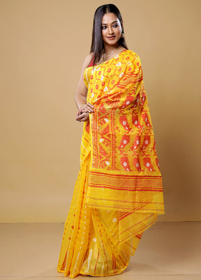 Yellow Tant Jamdani Saree Without Blouse Piece