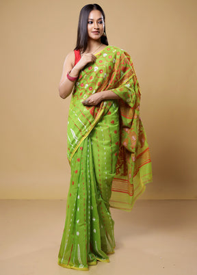 Green Tant Jamdani Saree Without Blouse Piece