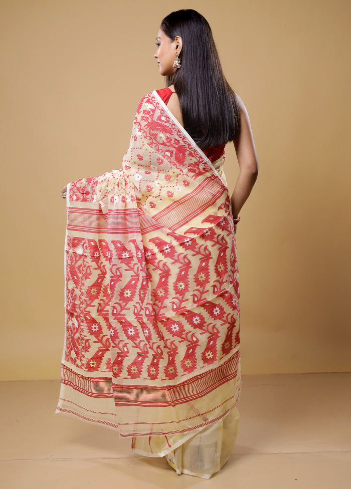 Cream Tant Jamdani Saree Without Blouse Piece