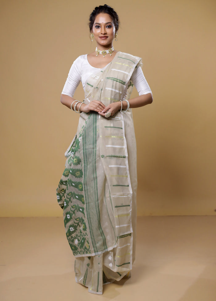 Cream Tant Jamdani Saree Without Blouse Piece