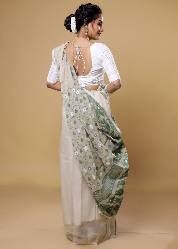 Cream Tant Jamdani Saree Without Blouse Piece