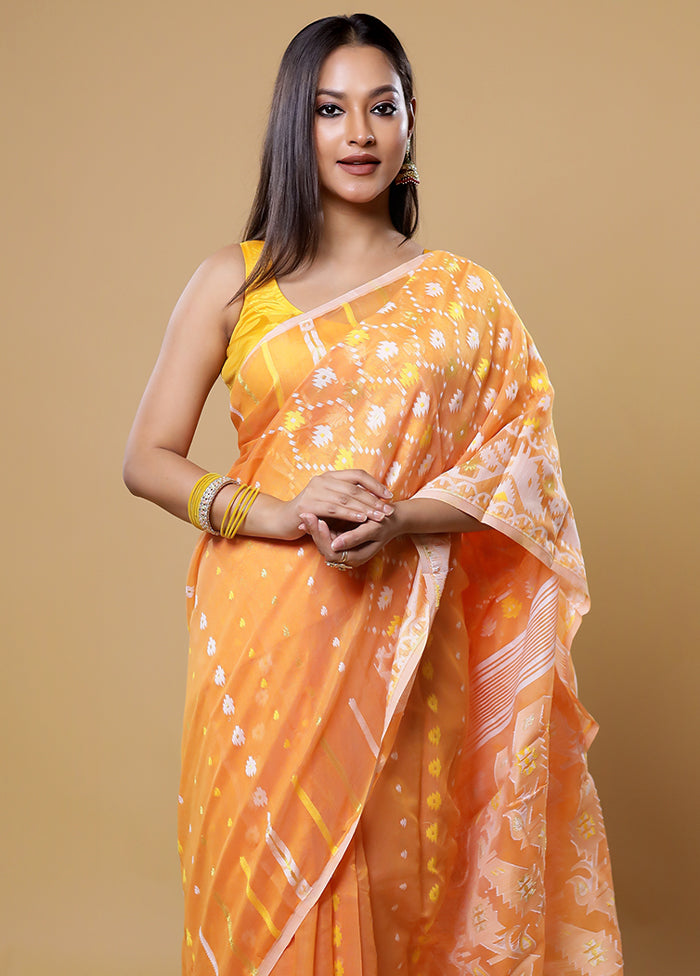 Yellow Tant Jamdani Saree Without Blouse Piece