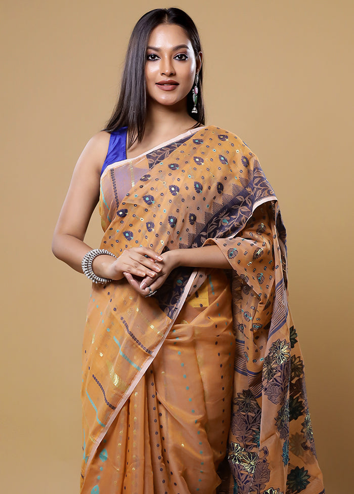 Orange Tant Jamdani Saree Without Blouse Piece