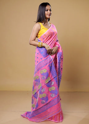 Pink Tant Jamdani Saree Without Blouse Piece