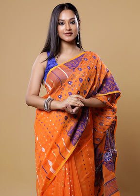 Orange Tant Jamdani Saree Without Blouse Piece