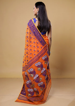 Orange Tant Jamdani Saree Without Blouse Piece