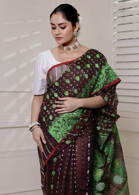 Wine Tant Jamdani Saree Without Blouse Piece