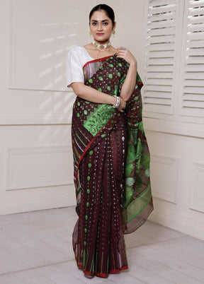 Wine Tant Jamdani Saree Without Blouse Piece