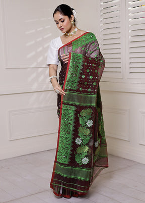 Wine Tant Jamdani Saree Without Blouse Piece