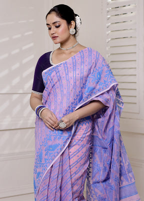 Pink Tant Jamdani Saree Without Blouse Piece