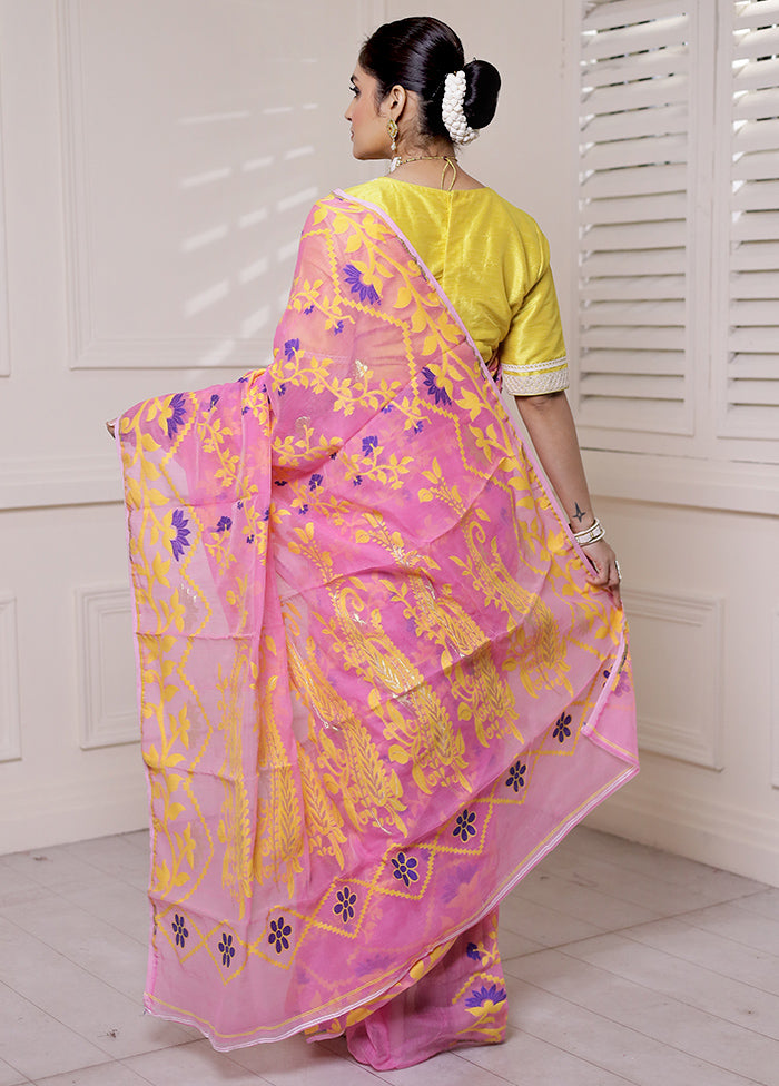 Pink Tant Jamdani Saree Without Blouse Piece