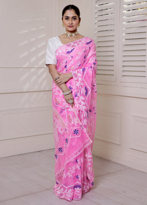 Pink Tant Jamdani Saree Without Blouse Piece