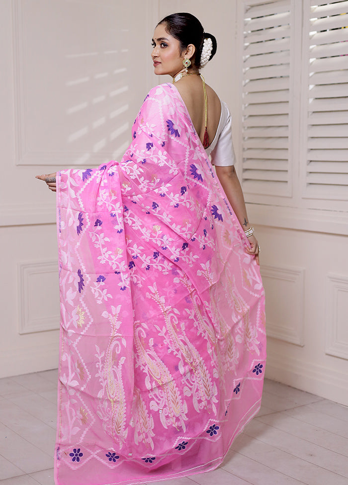 Pink Tant Jamdani Saree Without Blouse Piece