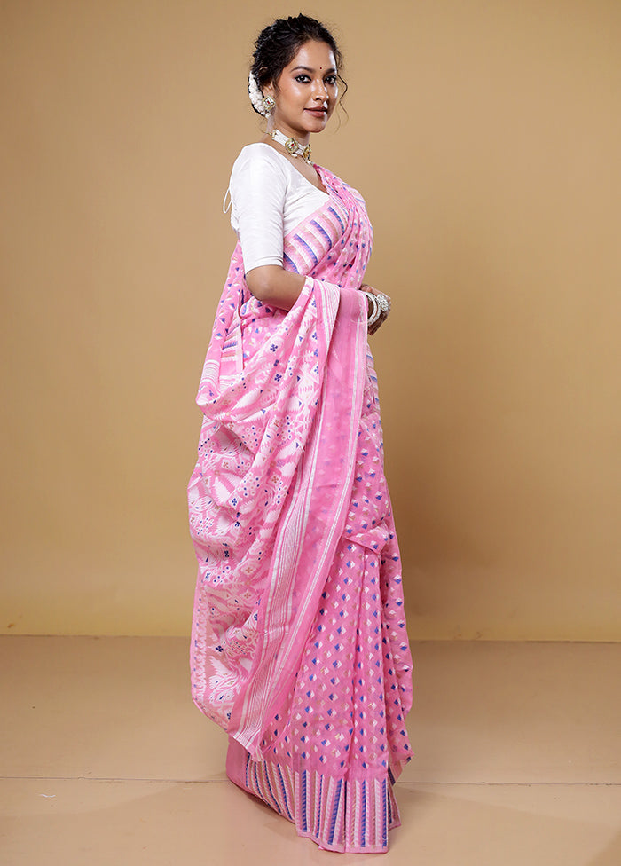 Pink Tant Jamdani Saree Without Blouse Piece